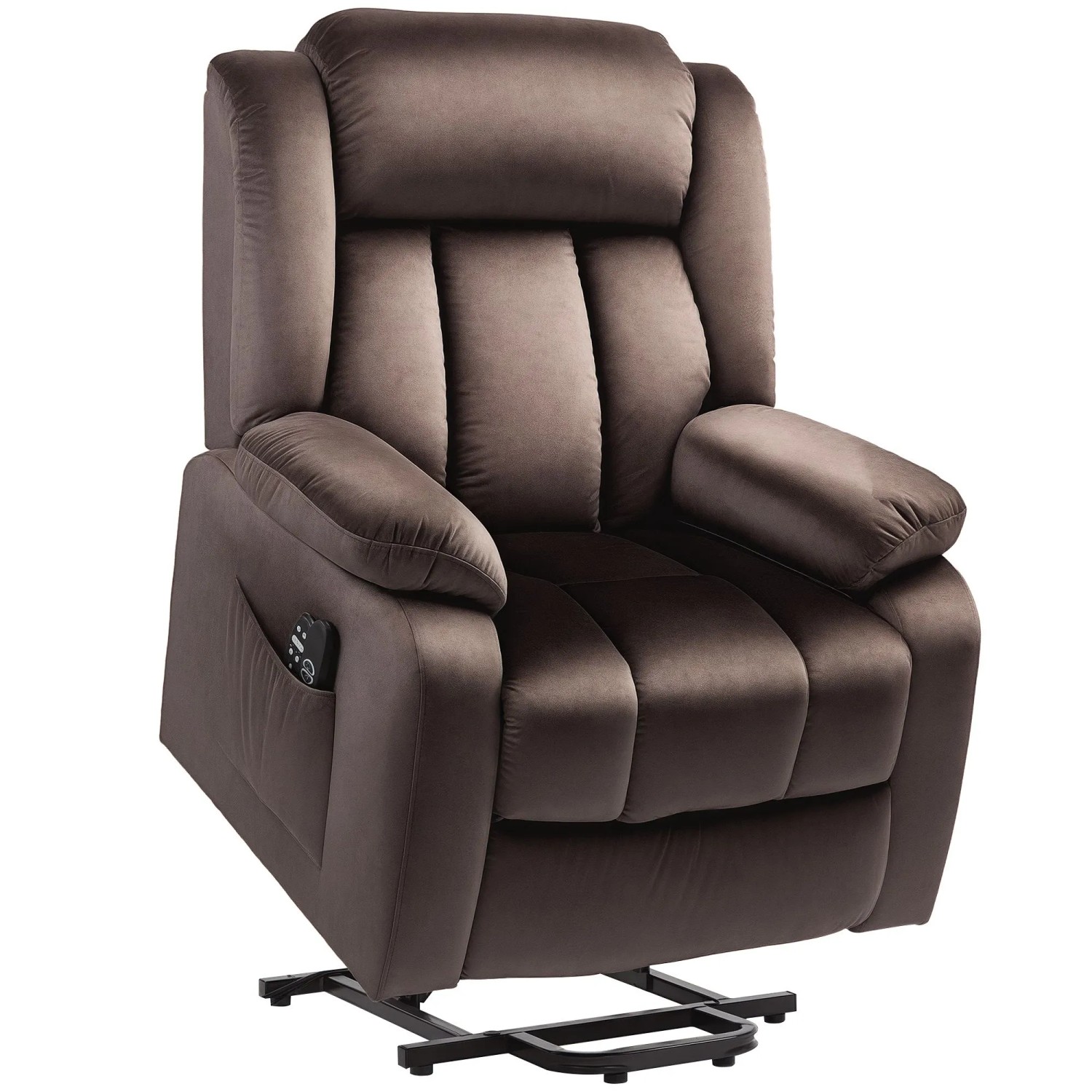 HOMCOM Fernsehsessel mit Aufstehhilfe Samt Stahl Braun 88B x 95T x 106H cm
