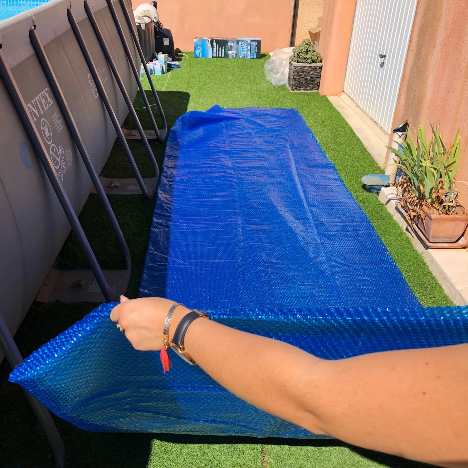 Summer Fun Pool Solarfolie für Rundpool (Ø 350-360cm), blaue Poolabdeckung mit Luftpolstern.
