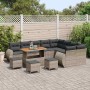 Graues 13-tlg. vidaXL Garten-Sofa-Set aus Poly Rattan mit Tisch und Hockern.