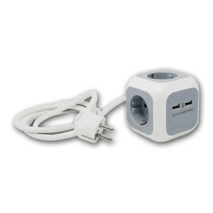 world-trading-net SteckdosenWürfel 4-fach + 2x USB-A 14m Kabel