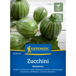 Kiepenkerl Zucchini Boldenice Samenpackung mit runden, hellgrünen Zucchinis.