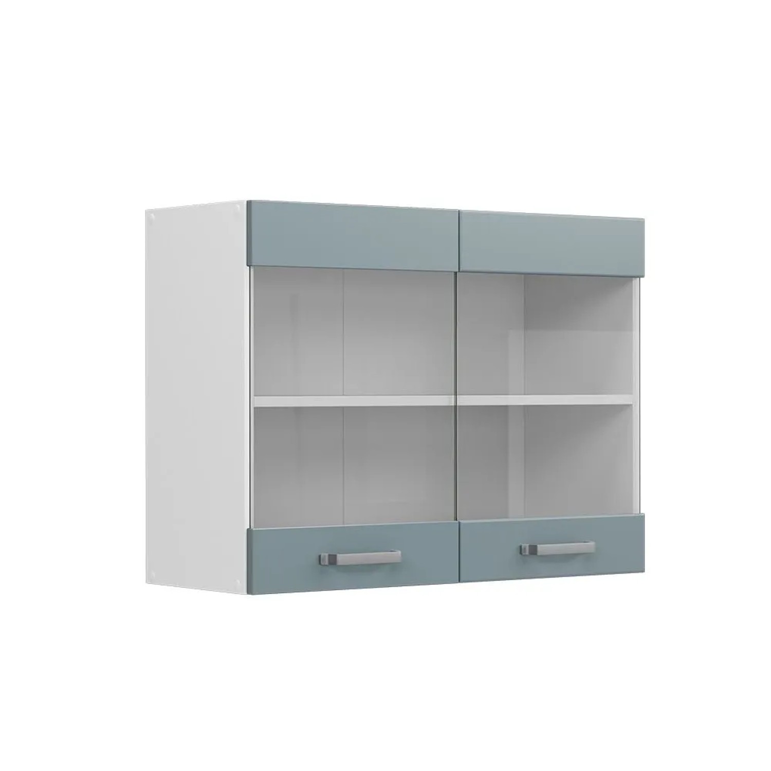Vicco Küchenglasschrank R-Line Glashängeschrank Blau-Grau Weiß 80 cm