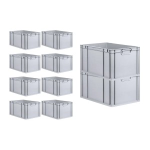 Set aus 10 grauen Euroboxen NextGen mit gelben Verschlüssen, 60x40x32cm, für Lagerung und Transport.
