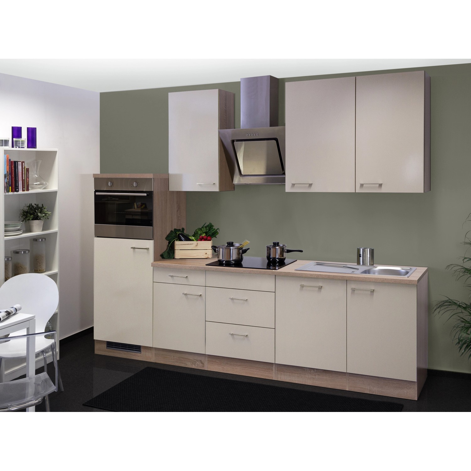 Flex-Well Exclusiv Küchenzeile/Küchenblock Orlando 280 cm Kaschmir Glanz-Sonoma Eiche NB