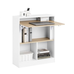 SoBuy Klapptisch mit Angebautem Schrank Schreibtisch Weißnatur 70x85x57cm FWT104-WN