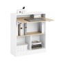 SoBuy Klapptisch Schreibtisch in Weiß-Natur mit ausgeklappter Arbeitsplatte, Laptop und Regalfächern.
