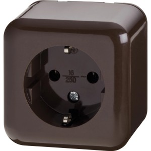 Aufputz Steckdose, 1-fach, braun, für den Innenbereich. Schutzkontakt Steckdose.