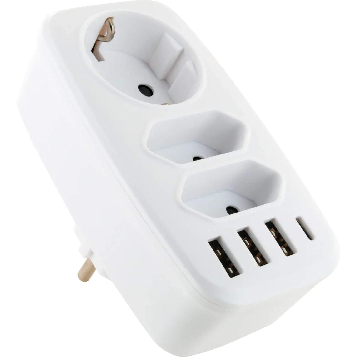 Schwaiger Adapter Schuko/Eurostecker mit USB-Anschlüssen zum Laden mobiler Geräte.