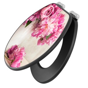 Banjado WC-Sitz Anthrazit mit Pfingstrosen Motiv und Absenkautomatik.