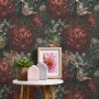 A.S. Création Vliestapete Blumen rot/grün mit Rosen und Tulpen auf dunklem Grund.