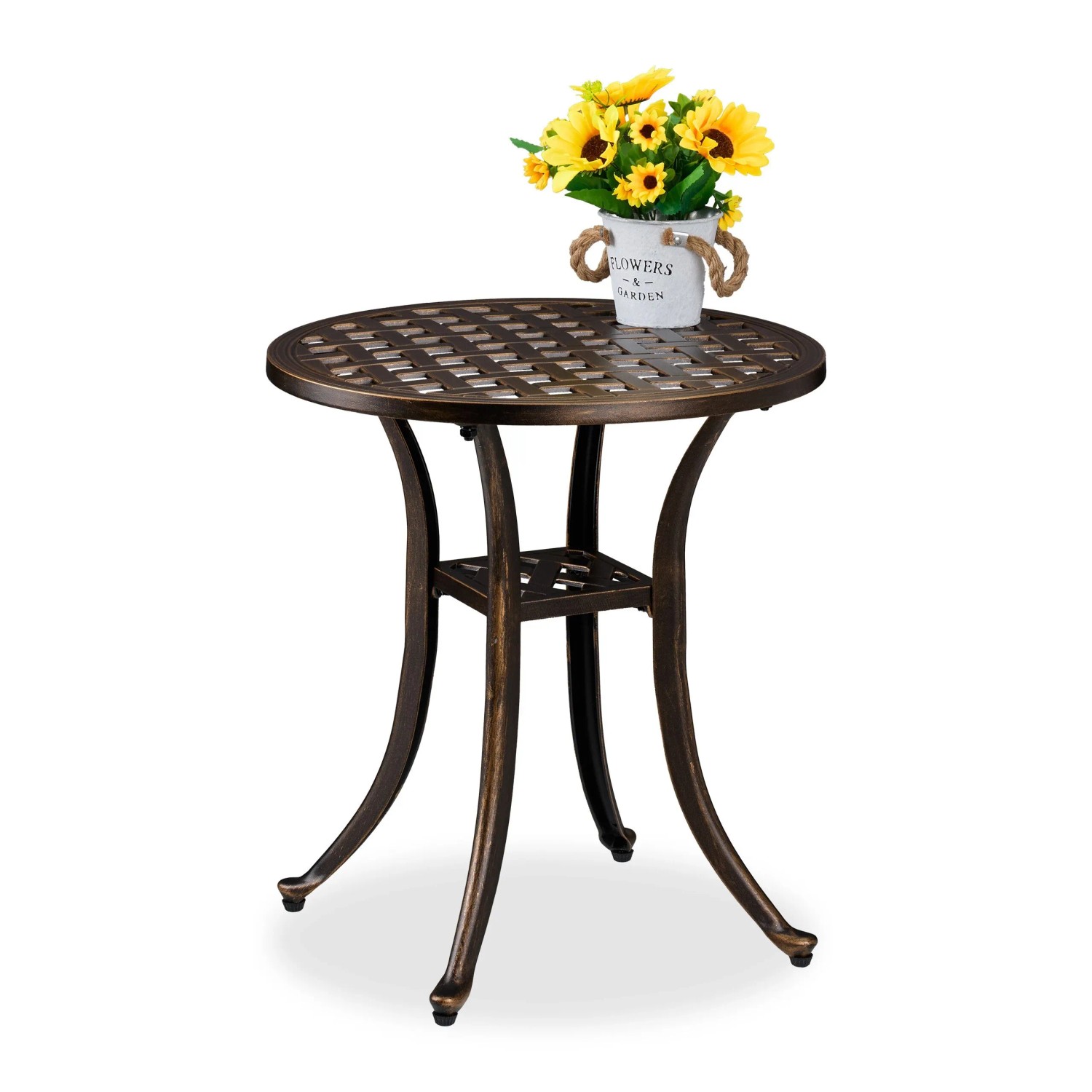Relaxdays Gartentisch Aluminiumguss Schwarz Bronze Rund Antik 53 cm x 49 cm 3 kg