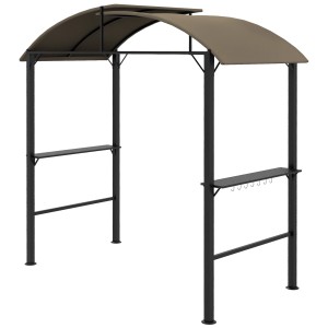 Outsunny Grillpavillon in Khaki mit Stahlrahmen, Ablagen und Haken für Grillzubehör.