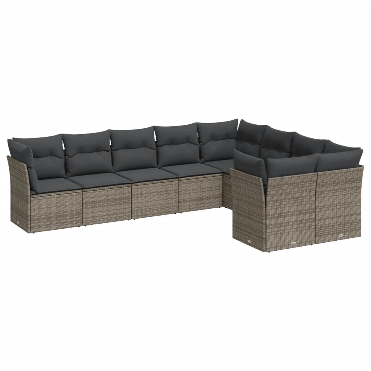 vidaXL 9-tlg Garten-Sofagarnitur mit Kissen Grau Poly Rattan Modell 4