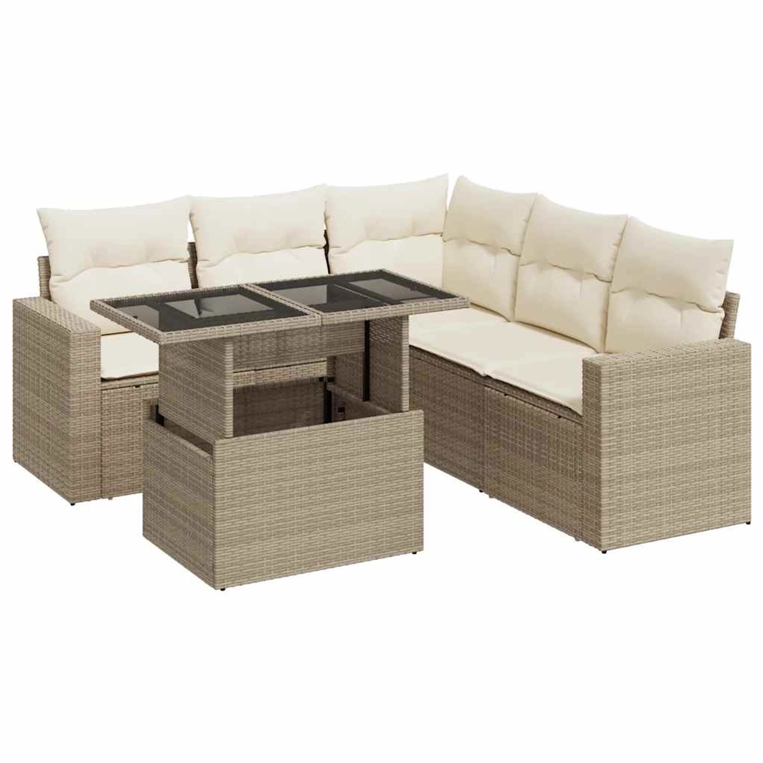 vidaXL 6-Tlg Garten-Sofagarnitur mit Kissen Beige Poly Rattan 3326319 günstig online kaufen