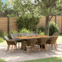 9-teilige Garten Essgruppe Grau Poly Rattan mit Akazienholz Tisch für 8 Personen.