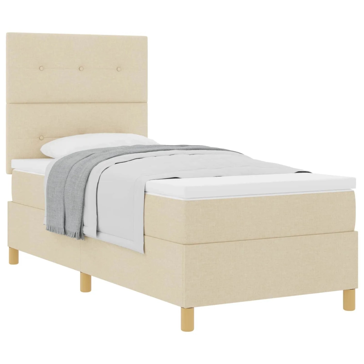 vidaXL Boxspringbett mit Matratze mit Kopfteil Creme 90 x 200 cm Stoff 3339593