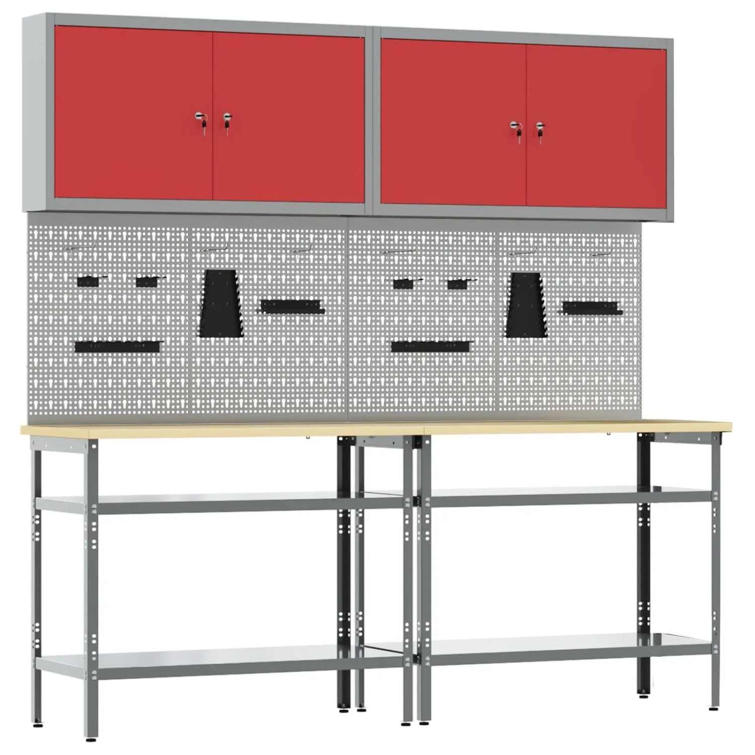 vidaXL Werkbank-Set 8-Tlg Rot und Grau Pulverbeschichteter Stahl 3321501
