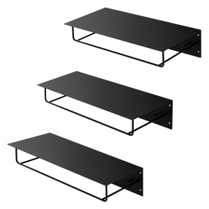 ML-Design 3er Set Wandgarderobe mit Hakenleiste und Kleiderstange, schwarz.