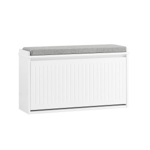 SoBuy Schuhbank Schmal mit Klappe Garderobenbank mit Sitzkissen Weiß FSR98-L-W