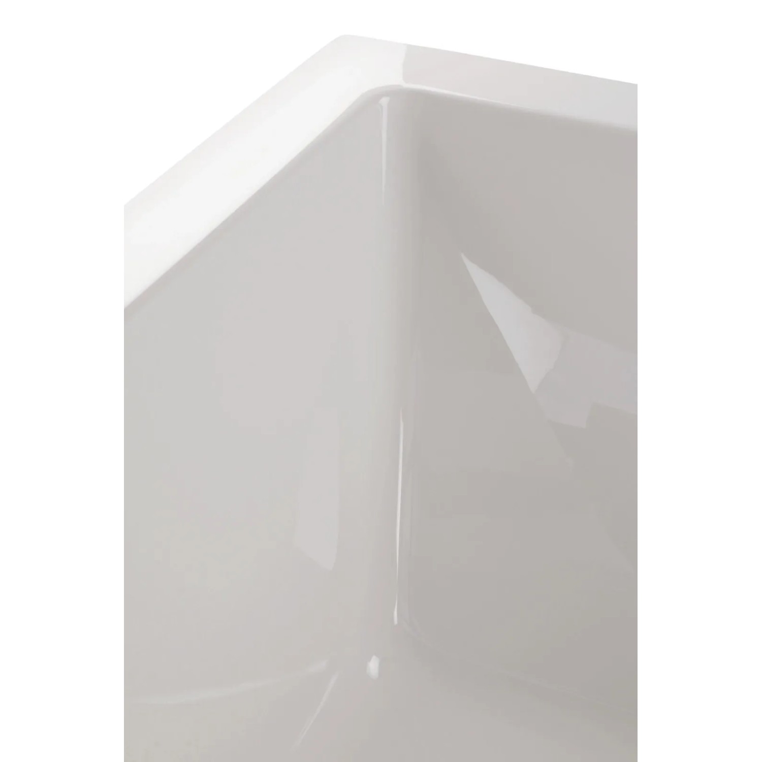 Detailaufnahme der Calmwaters Duo-Badewanne Modern Square, weiße Acryl-Badewanne mit eckiger Form.