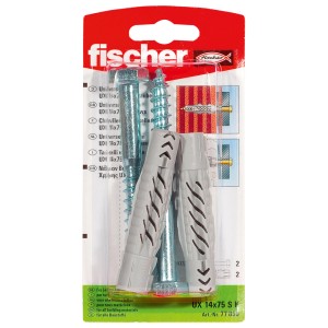 Fischer Universaldübel UX 14x75 mit Schraube, geeignet für alle Baustoffe.