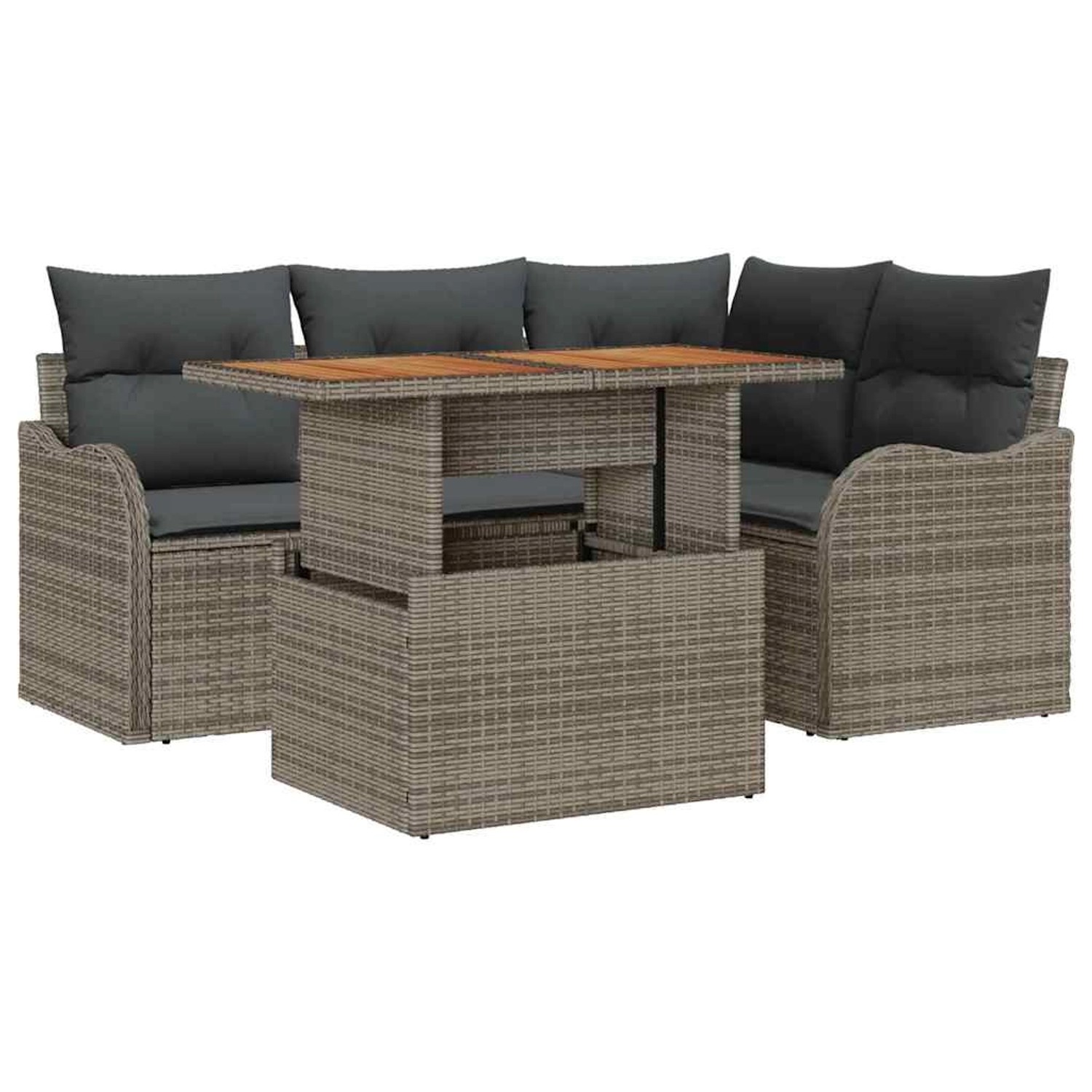 vidaXL 5-teilige Garten-Sofagarnitur mit Kissen aus Grauem Poly Rattan 3358 günstig online kaufen