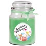 Grüne Duftkerze "Happy Birthday" im Glas mit Schleife, ideal als Geschenk.