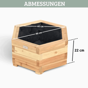 DELUKE Pflanzkasten Holz 6-eckig MICHA mit Vlies und Handschuhe Pflanzkübel Tannenholz Blumenkasten Blumenkübel 46cm Breit