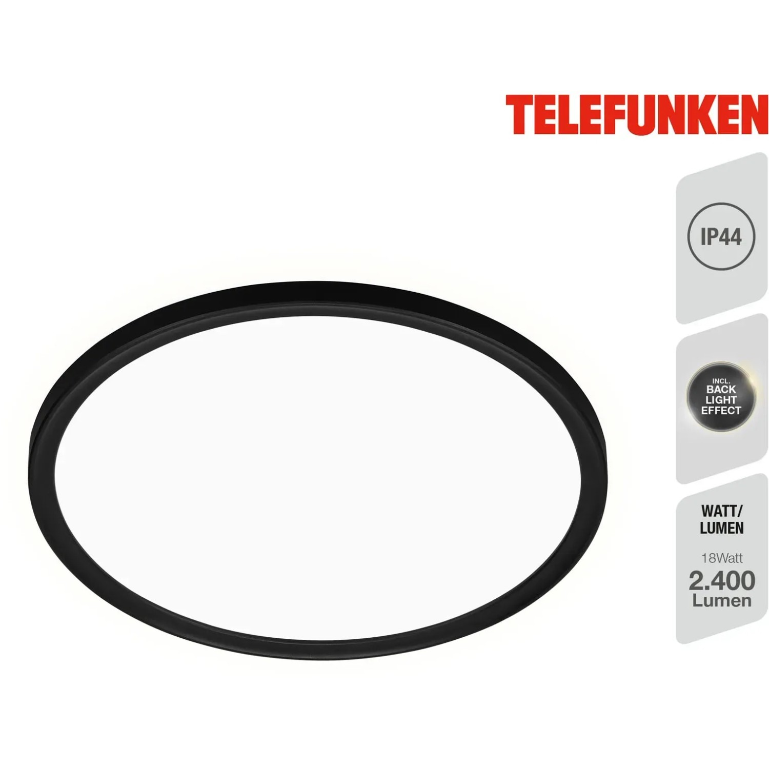 Telefunken LED-Deckenleuchte Slim Drip, schwarz, 18W. Runde Deckenlampe mit indirektem Licht.