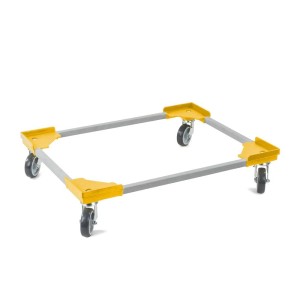 PROREGAL Transportroller Sparset, gelb, mit 4 Lenkrollen für Euroboxen bis 300 kg Traglast.