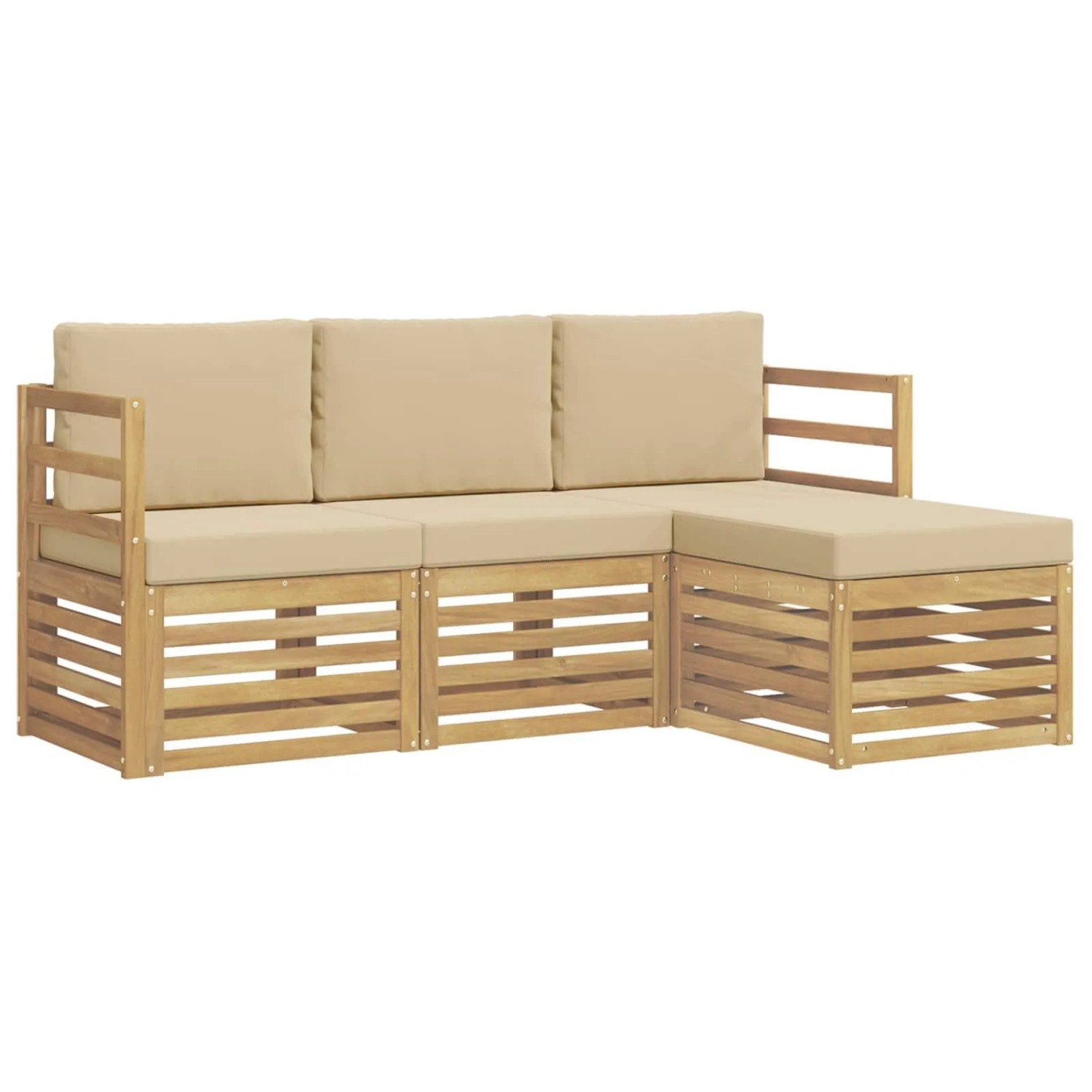 vidaXL Outdoor-Sofagarnitur mit Kissen 4-Tlg Weiß und Beige Polyester 3391618