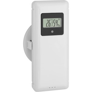 TFA Funk-Wetterstation Meteotime Primo, weiße Wetterstation mit Display für Temperatur und Luftfeuchtigkeit.
