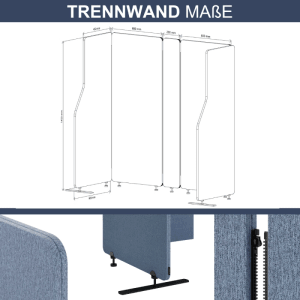 DELUKE Akustik-Trennwand, blau, 145x260cm, für Büro & Open Space. Schallschutz & Sichtschutz.