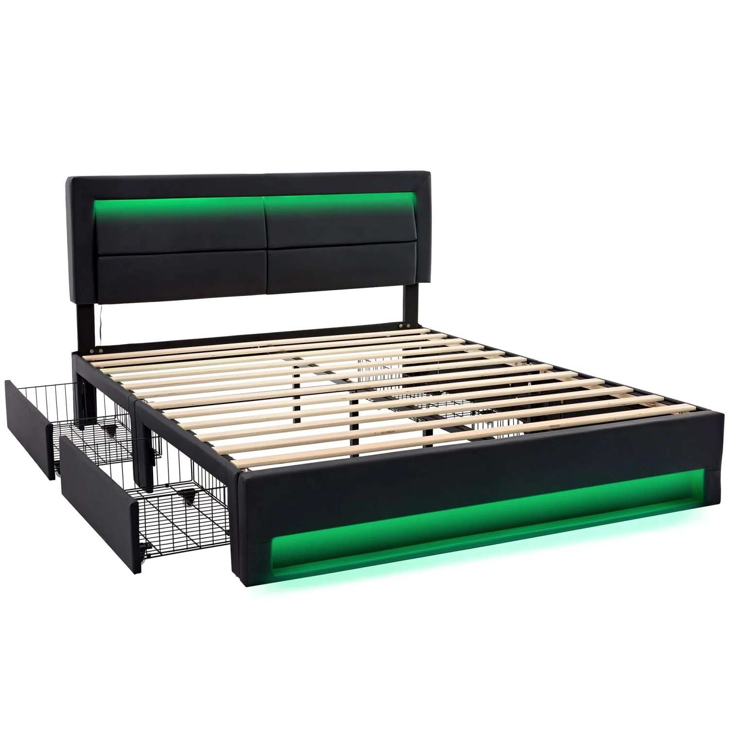 okwish Polsterbett 140x200cm mit USB Anschluss Schlafzimmer Schwarz ohne Matratze