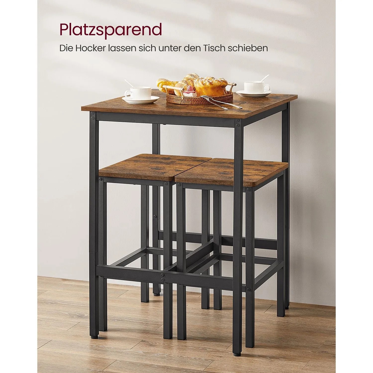 Vasagle Esstisch mit 2 Stühlen 60 x 60 cm Braun-Schwarz kaufen bei OBI