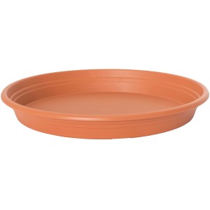 Runder, terrakottafarbener Florus Untersetzer Universal, Ø 28 cm, aus recyceltem Kunststoff.