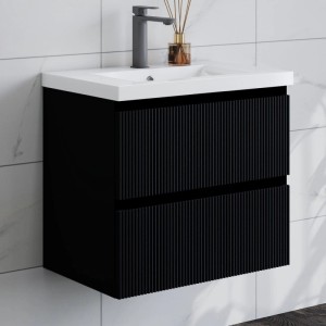 Duschspa Badmöbel 60cm Waschbecken mit Unterschrank Matt Schwarz 2-tlg