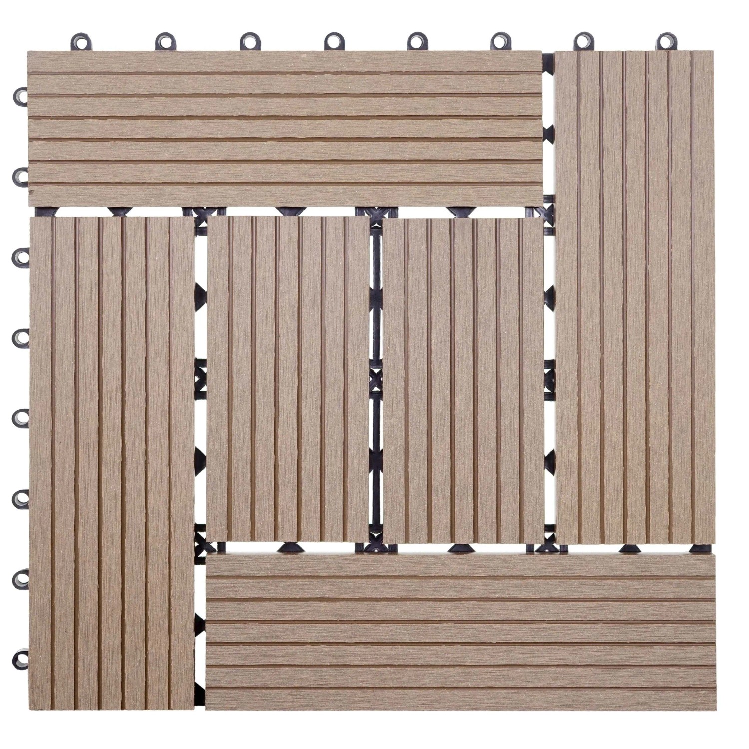 BERLINLODGE WPC Bodenfliese 11x Je BxT 30x30cm Holzoptik Balkon Terrasse Basis Teak Versetzt