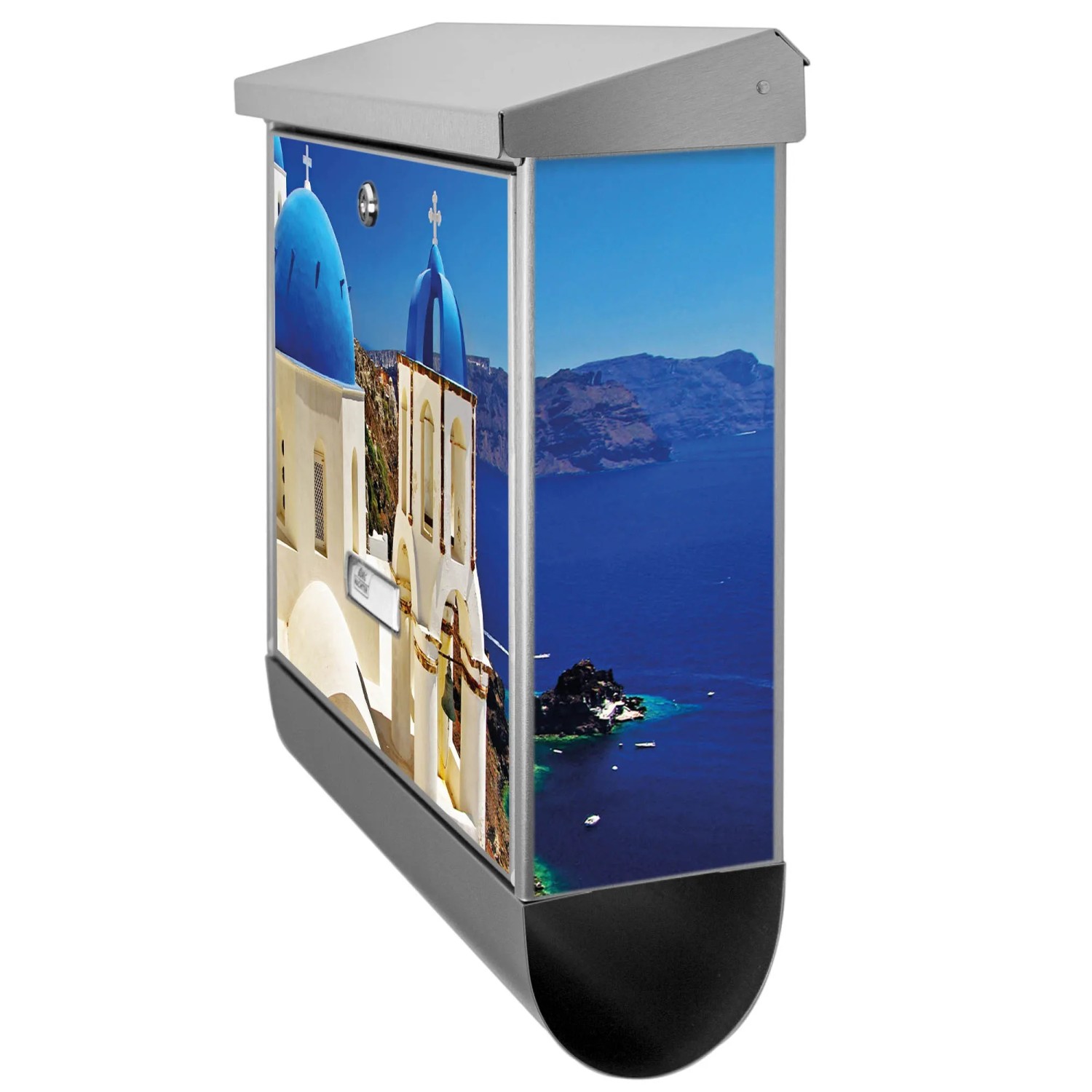 Banjado Edelstahl Briefkasten mit Zeitungsfach, Motiv Griechenland.