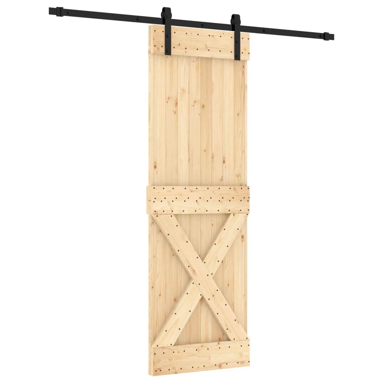 vidaXL Schiebetür Natur und Schwarz 70 x 210 cm Massivkiefer 3444923