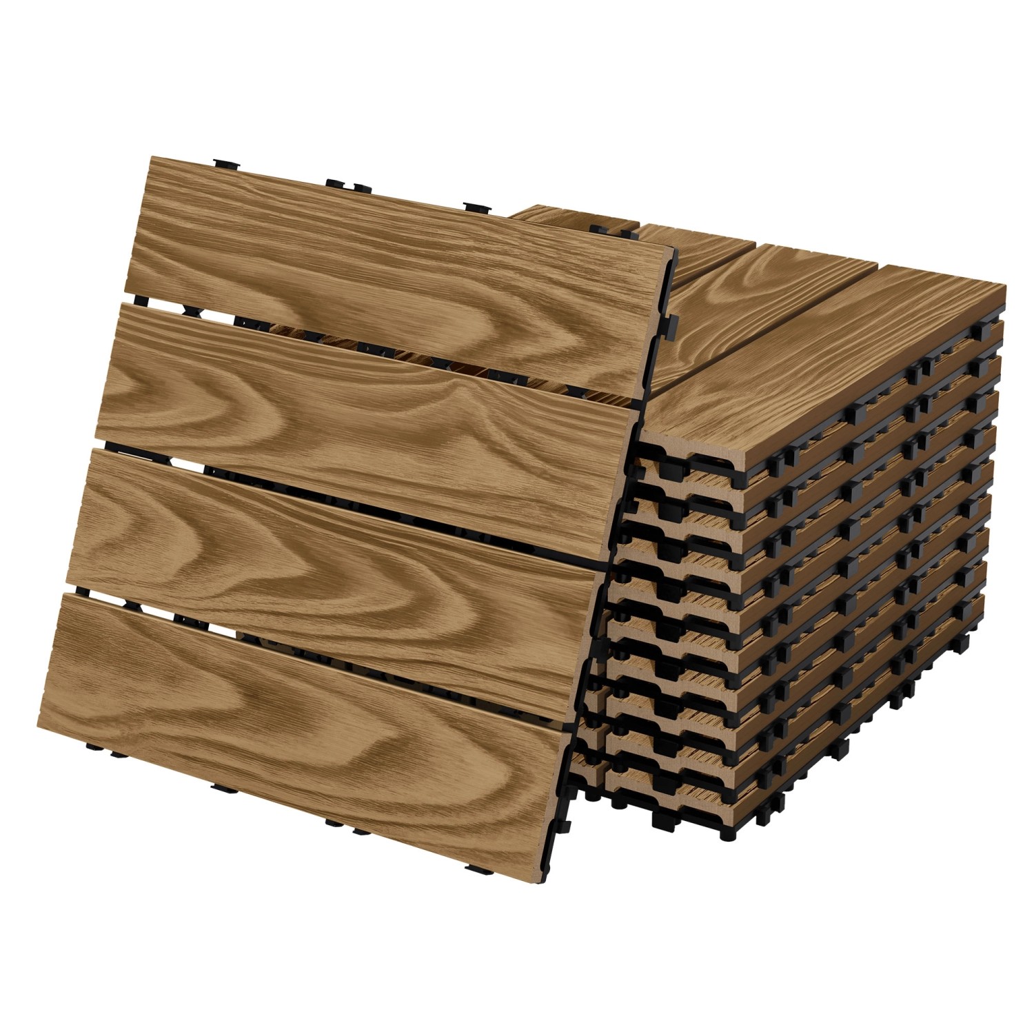 ML-Design WPC Terrassenfliesen 30x30 cm 33 Stück Teak in Holzoptik