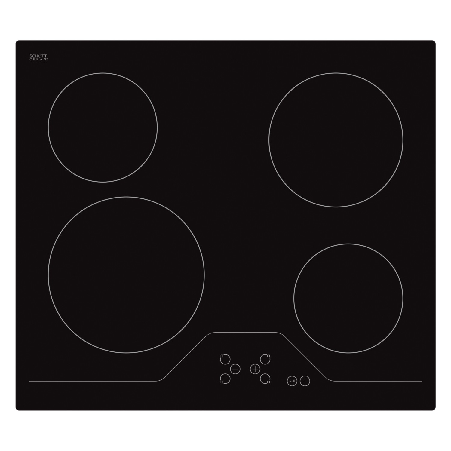 Schwarzes Glaskeramik-Kochfeld mit vier Kochzonen für Impuls Küchen Küchenzeile.
