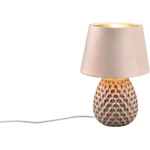 Beige Reality Tischleuchte Ariana, Design-Tischlampe mit Samtschirm und Keramikfuß.