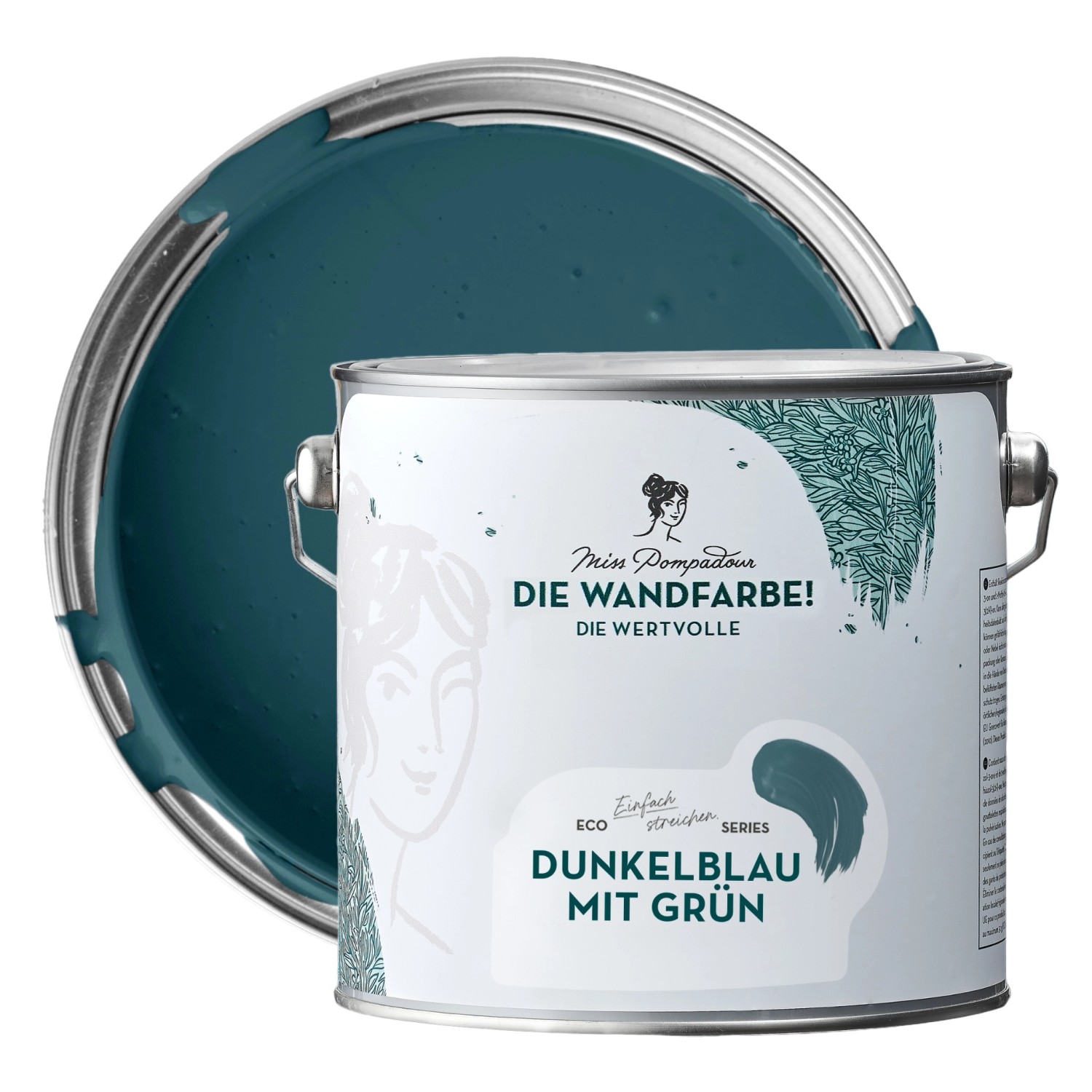 MissPompadour Extramatte Wandfarbe Dunkelblau mit Grün 2,5L Hochdeckend Spritzfrei