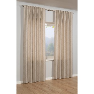 Beiger Bennetti Schal mit Gardinenband, 140x245 cm, blickdichter Fenstervorhang mit Ornamentmuster.
