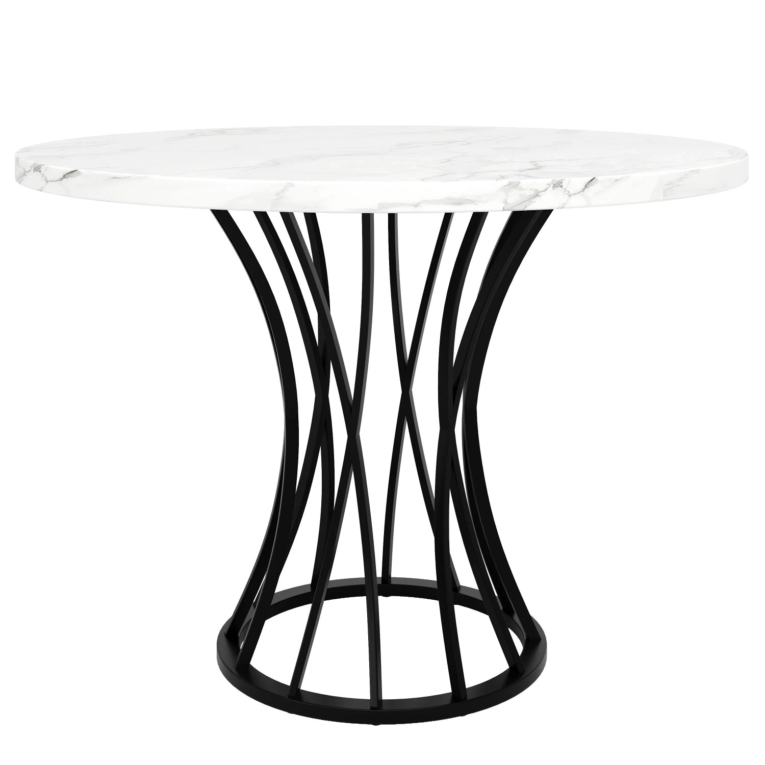 Merax Runder Esstisch 80x80x76cm  MDF Marmoroptik  Metallgestell Schwarz  4-6 Personen