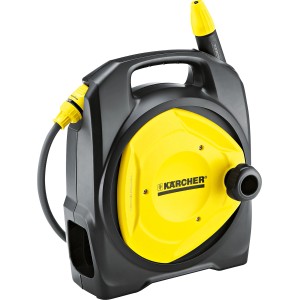 Kompakte Kärcher Schlauchbox CR 3.110 mit gelbem Schlauch und schwarzem Gehäuse.