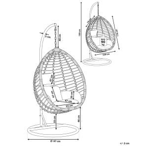 Beliani Hängesessel Grau Schwarz mit Maßen, ideal für entspannte Stunden im Innen- und Außenbereich.