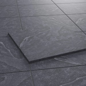 Schwarze Terrassenplatten Feinsteinzeug Ardesia, 60x60 cm, im Detail.