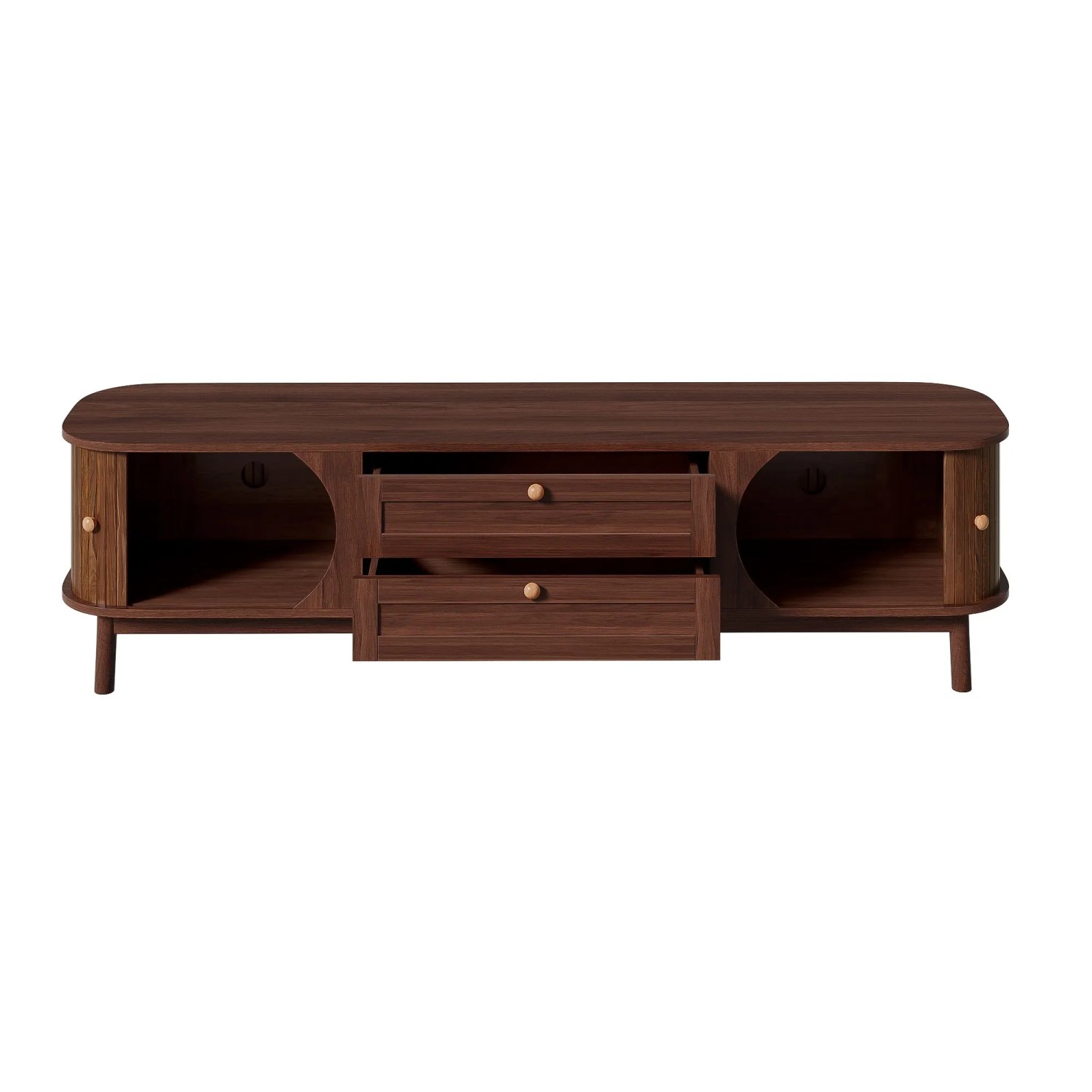 okwish TV Schrank mit Holzoptik Schubladen Stauraum Wohnzimmer 170x39.5x46cm Braun